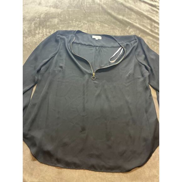 Nanette Lepore Black Top Tunic Blouse Size 2X Zipper V-Neck Long Sleeve - Picture 1 of 5